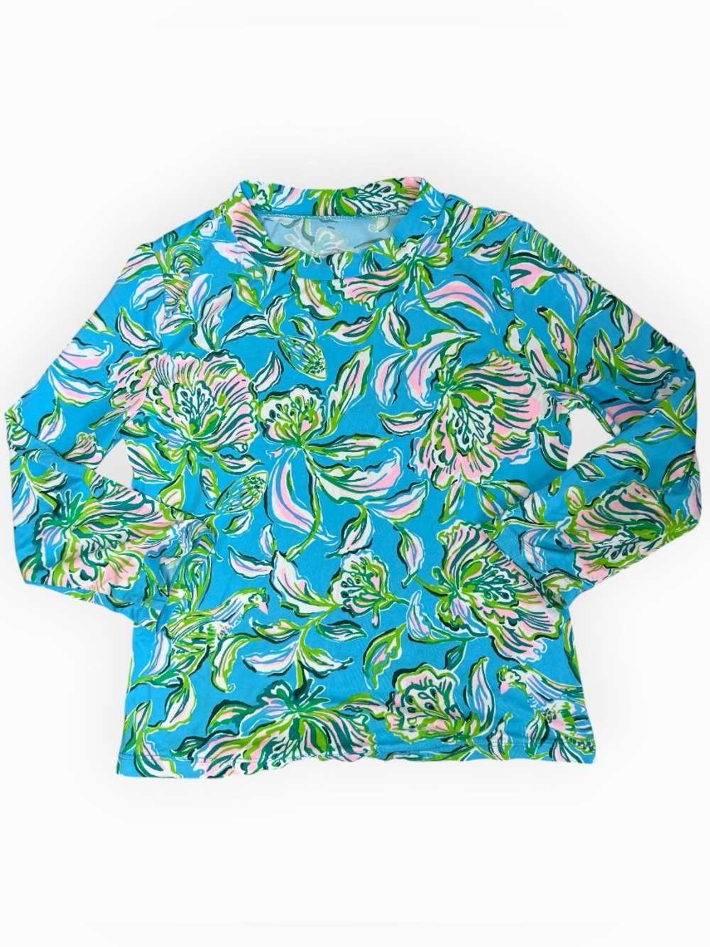 Lilly Pulitzer Girls Long Sleeve Swim Rash Guard Top Blue Green Floral Size 7